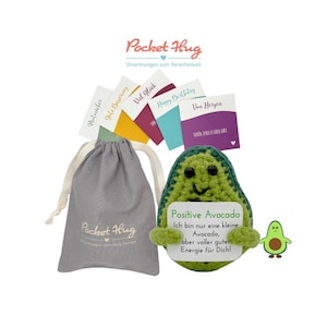 Positive Avocado – "Positive Energie", Motivation zum Verschenken im Leinensäckchen, fünf Karten, Geschenk mit Bedeutung, Pocked Hug