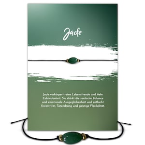 Edelstein Armband Jade und Grußkarte mit Bedeutung, verstellbares Armband, Sternzeichen Waage - Geschenk, handmade in Deutschland
