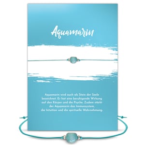 Edelsteen armband aquamarijn en wenskaart met betekenis, verstelbare armband, sterrenbeeld Waterman - cadeau, handgemaakt in Duitsland