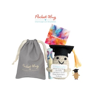 Gehäkelte Kartoffel zu bestandenem Abschluss – Bachelorgeschenk, Prüfung, originelles Geldgeschenk im Leinensäckchen mit Karte, Pocked Hug