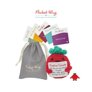 Positive Tomate – "Positive Energie", Motivation zum Verschenken im Leinensäckchen, fünf Karten, Geschenk mit Bedeutung, Pocked Hug
