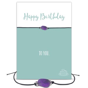 Edelstein Armband Amethyst und Grußkarte Happy Birthday, verstellbares Armband, Geschenk, Geschenk zum Geburtstag, handmade in Deutschland
