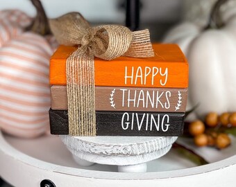 Thanksgiving Tiered Tray Decor, Mini Wood Books for Tiered tray, Fall Decor, Happy Thanksgiving, Coffee Bar Decor, Holiday Decor