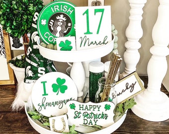 St. Patty's Day Decor/Tiered tray signs/Irish Coffee sign/3D wood signs/Laser cut signs/March 17 Decor