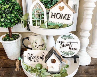 Home sweet home tiered tray/3D wood signs/Laser cut signs/Farmhouse Home Decor/Mini signs