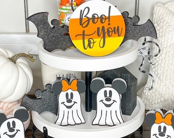 Boo to You Disney Tiered Tray/Disney themed Halloween/Mini laser cut signs/Halloween decorations/Mickey bats