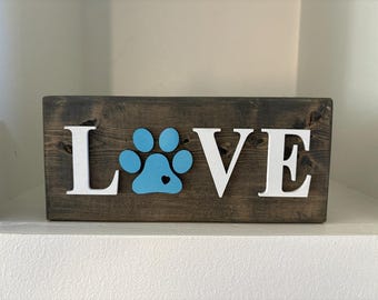 Love Paw Print Wood Desk Block - Pet Lover Gift