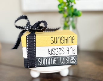 Sunshine kisses and summer wishes, Mini Wood Books for Tiered tray, Summer decor, Farmhouse Decor, Shelf Sitters, Gift for her