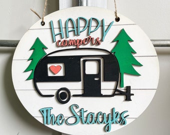 Happy Campers sign/3D wood signs/Laser cut signs/personalized camper sign