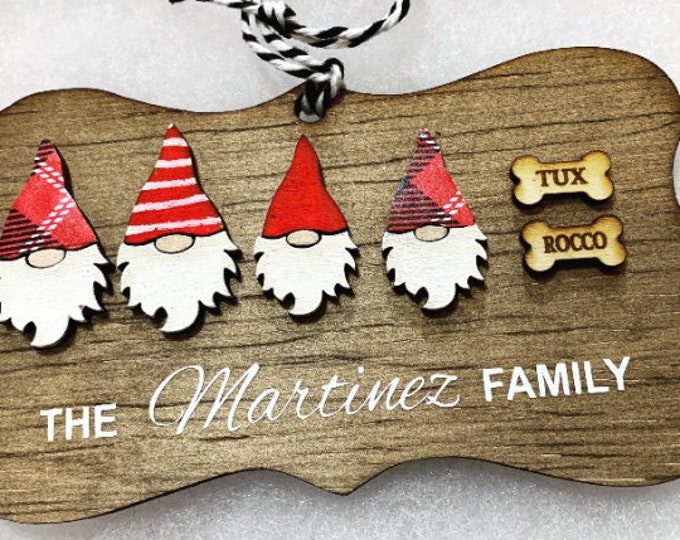 Gnome Family With Dog Christmas Ornaments/custom Laser Cut Ornament