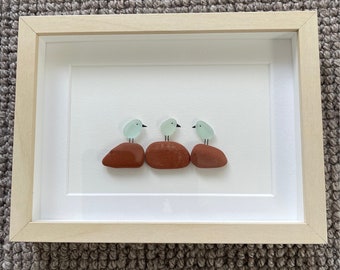 Sea glass Art / Seaglass Birds on Sea Brick Perch/ Seaglass Bird Art / Glass Art