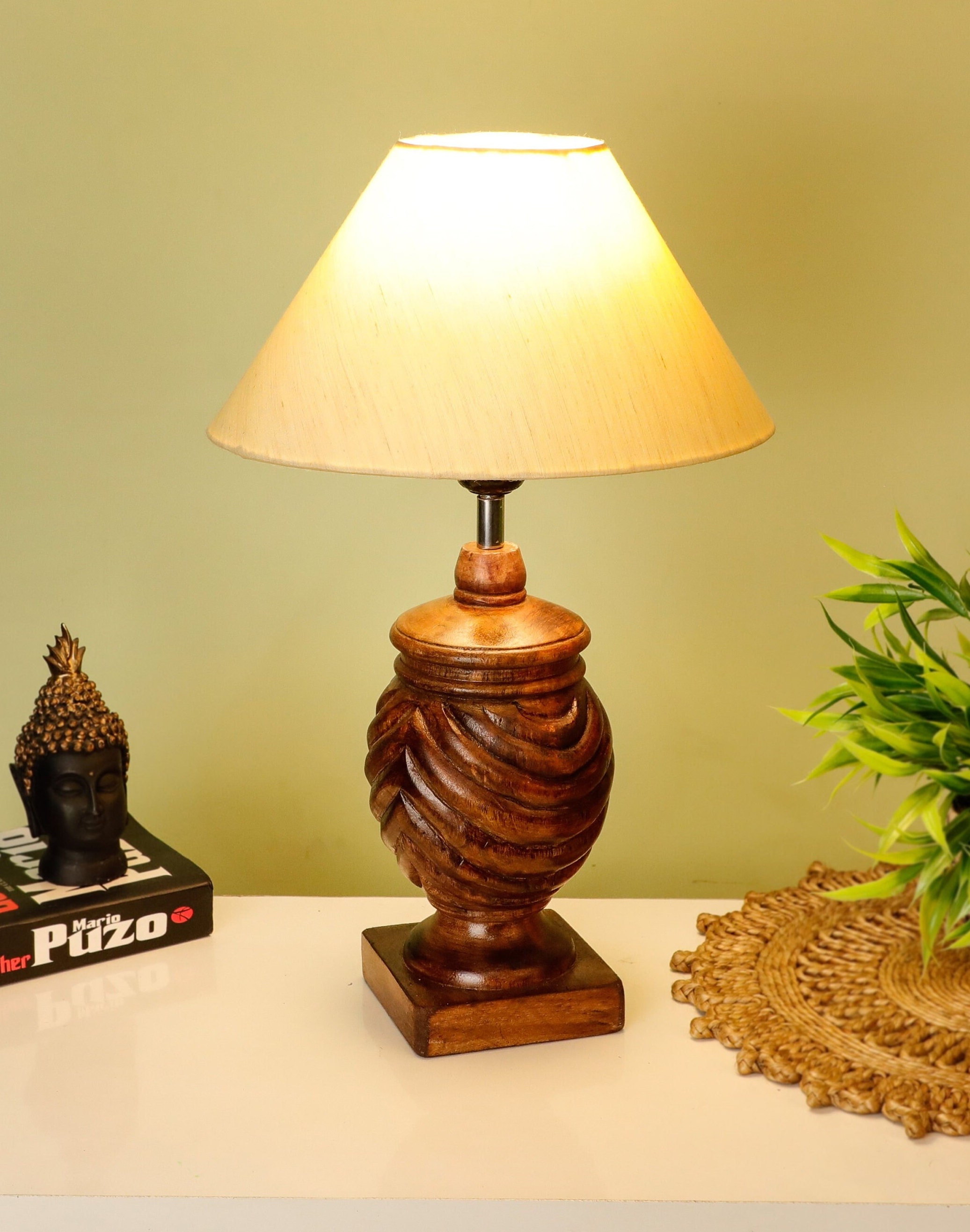 Hand carved wooden lamps deals