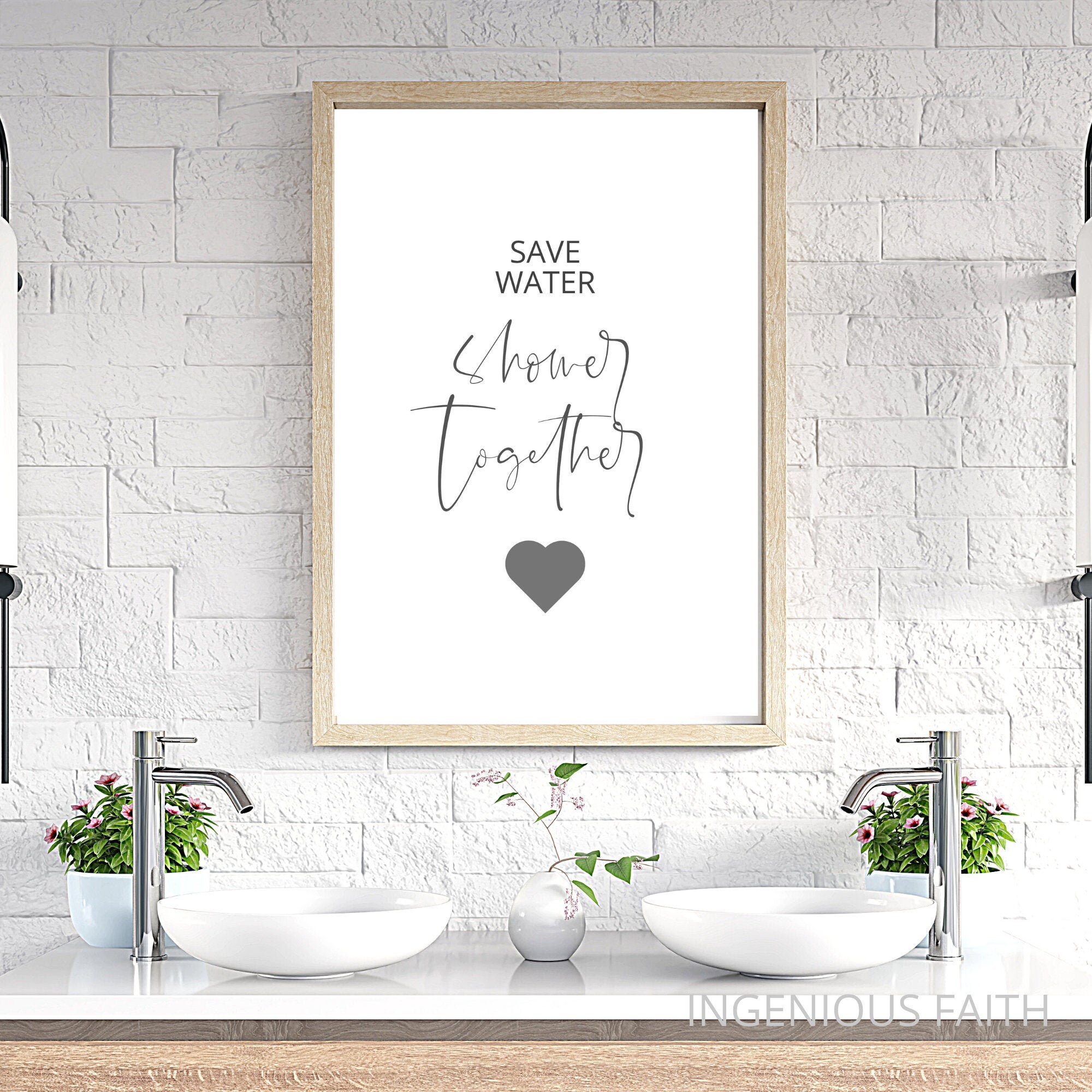 Cita divertida del baño. Ahorre agua ducha juntos. Decoración | Etsy