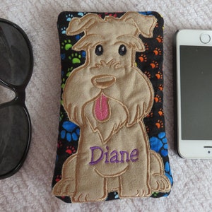Eye glass or phone case shaped like a Schnauzer