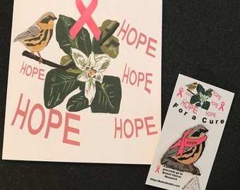 The Magnolia Warbler HOPE Pin and Card for Breast Cancer