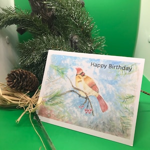 Nature Card Happy Birthday Bird Print Card with Envelope Cardinal Birthday Card Watercolor Print Card image 1