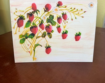 Sweet Strawberries | Illustrated Hand Water colored Blank Notes | Bag of 10