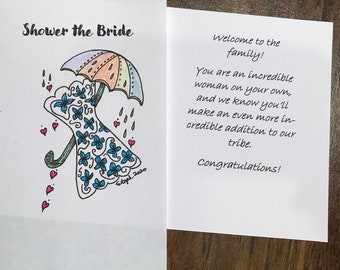 Bridal Shower Card Umbrella | Illustrated Hand Water-colored Bridal Shower Card