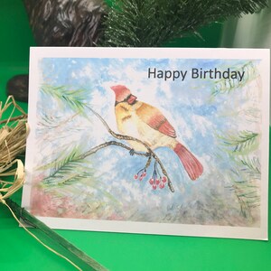 Nature Card Happy Birthday Bird Print Card with Envelope Cardinal Birthday Card Watercolor Print Card image 2