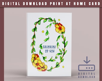 Print at Home Card / Digital Download / Hibiscus Thinking of You Digital Card / with 5 x 7 Envelope Template