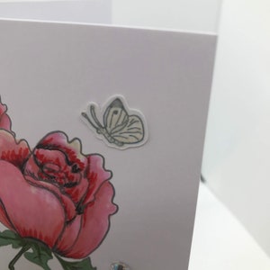 Sympathy Card Rose Bud Illustrated Hand Water-colored Sympathy Card 3D Butterfly Sticker Glass Jewel Embellishment image 5