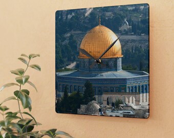 Islamic Wall Clock, Dome of the Rock Acrylic Clock, Eid Ramadan Gift, Alaqsa Mosque Home Decor, Palestine