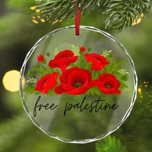 Crystal Glass Ornament, Palestine Xmas Tree Decor, National Flower Ornament, Free Palestine Decoration, Holiday Gift