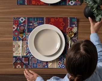 Palestijns bedrukt borduurwerk placemat set, Palestijns interieur, tafelplacemat,