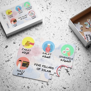 Kids&#39; Puzzle, 30-Piece Islamic Learning Montessori Toy, Arabic Jigsaw Puzzle, Muslim Education Gift, Teach Five Pillars of Islam