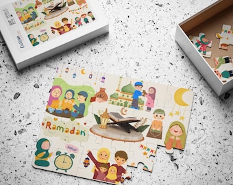 Ramadan Kinderpuzzle, 30 Teile, Islamische Ramadan Aktivität, Eid Geschenk, Fasten, Iftar, Suhur, Zaka, Dua, Koran, Ramadan Segen für Kinder