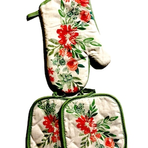 Pot Holders And Oven Mitt,Flowers Themed Beautiful Gift For Mom Gand Mom