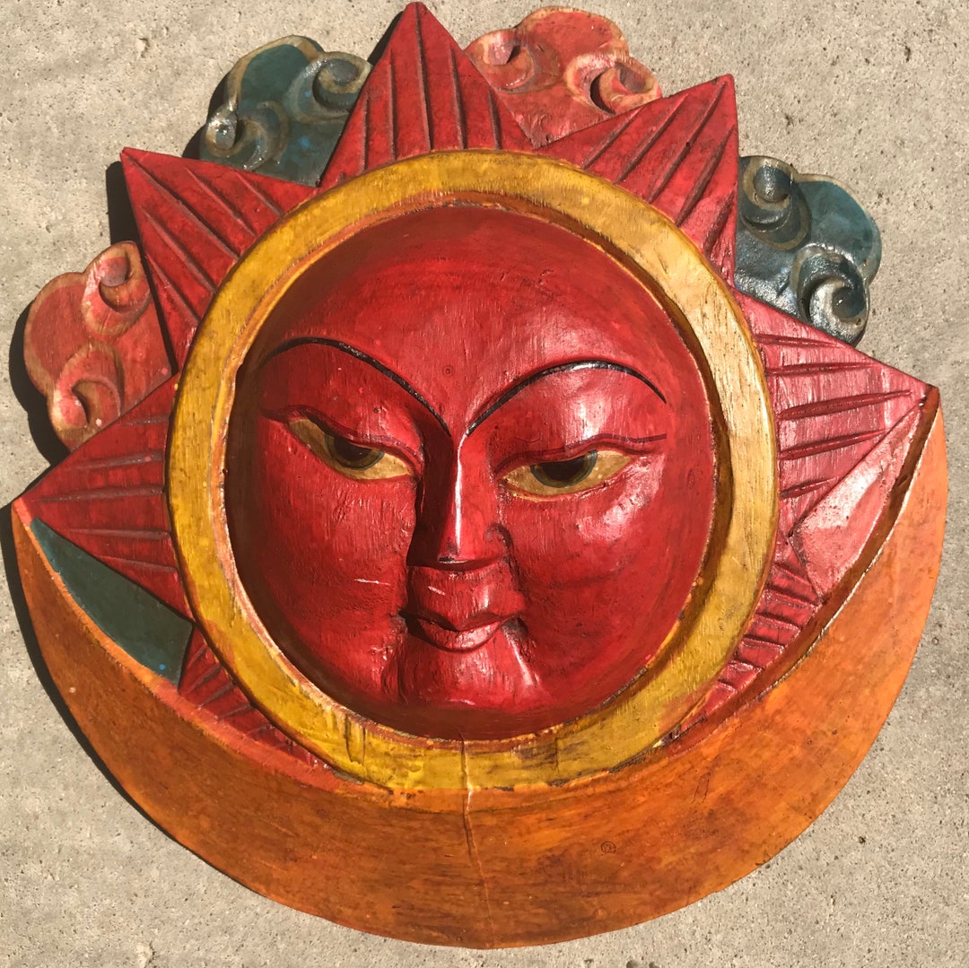 Antique Handmade Nepali Wooden Wall Hanging VINTAGE Sun and Etsy