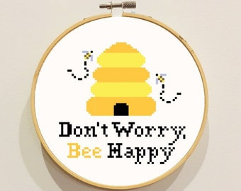 Patrón PDF Punto de Cruz No te preocupes, BEE Happy