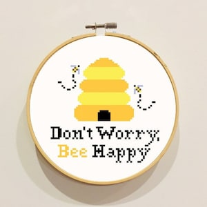 Cross Stitch PDF Pattern Don&#39;t Worry, BEE Happy