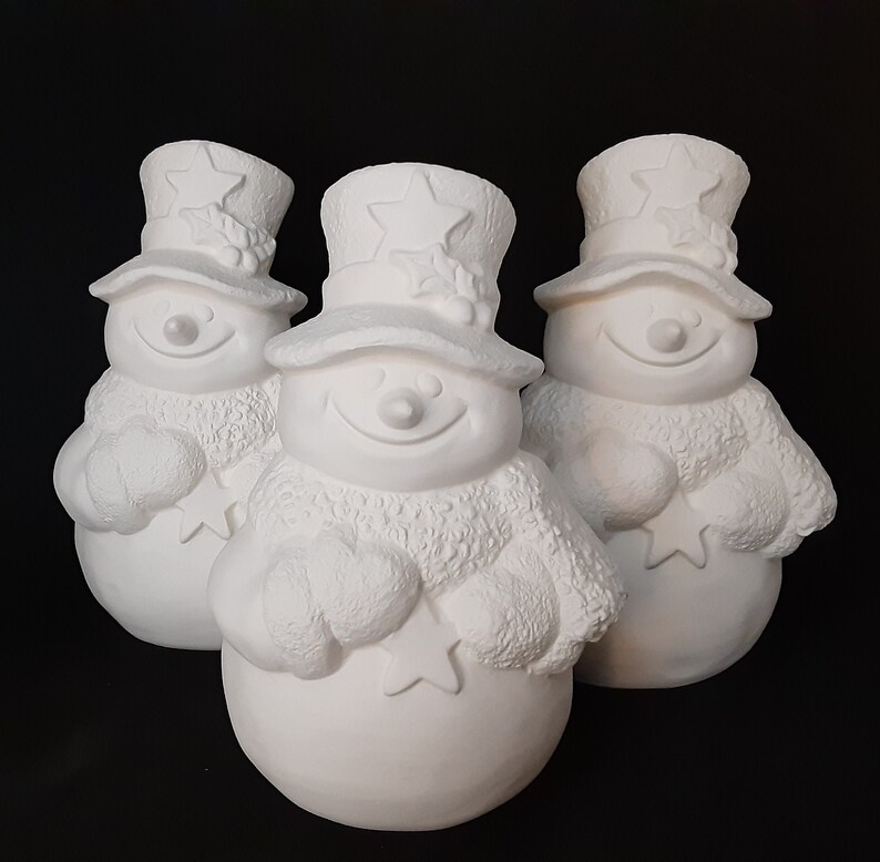 3 Snowman White Ceramic Bisque Ready To Paint Ready to Etsy
