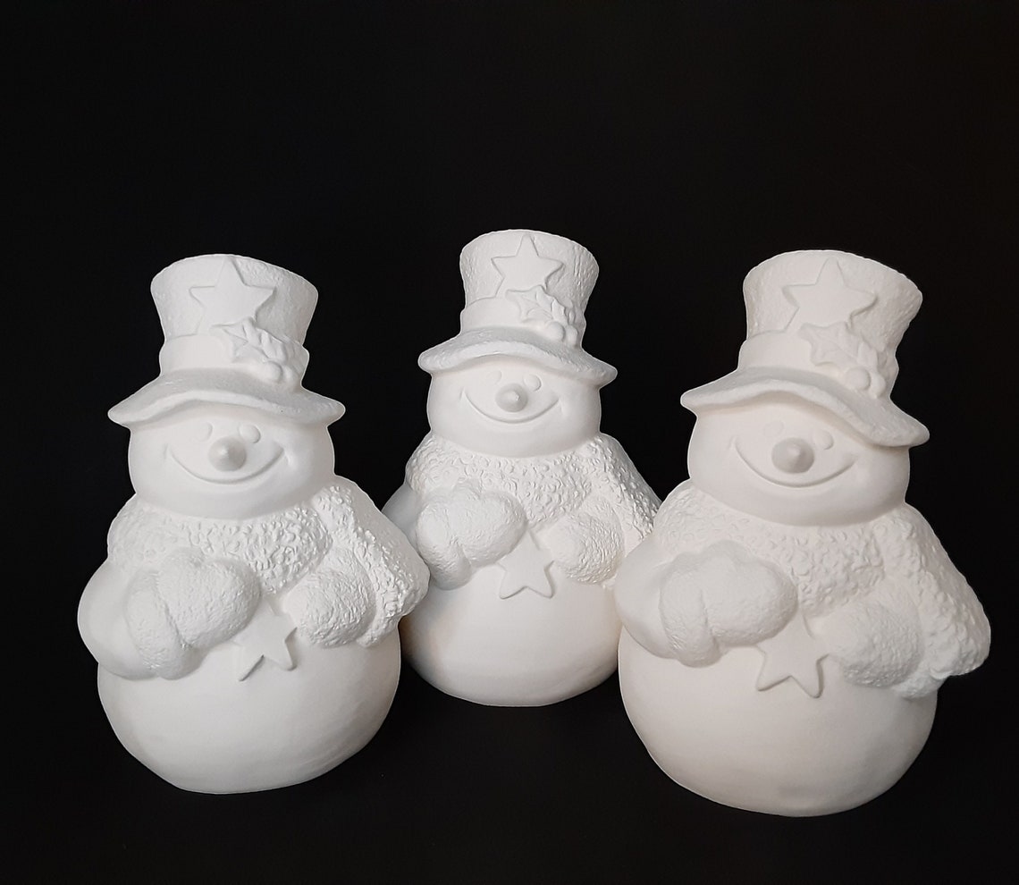3 Snowman White Ceramic Bisque Ready To Paint Ready to Etsy