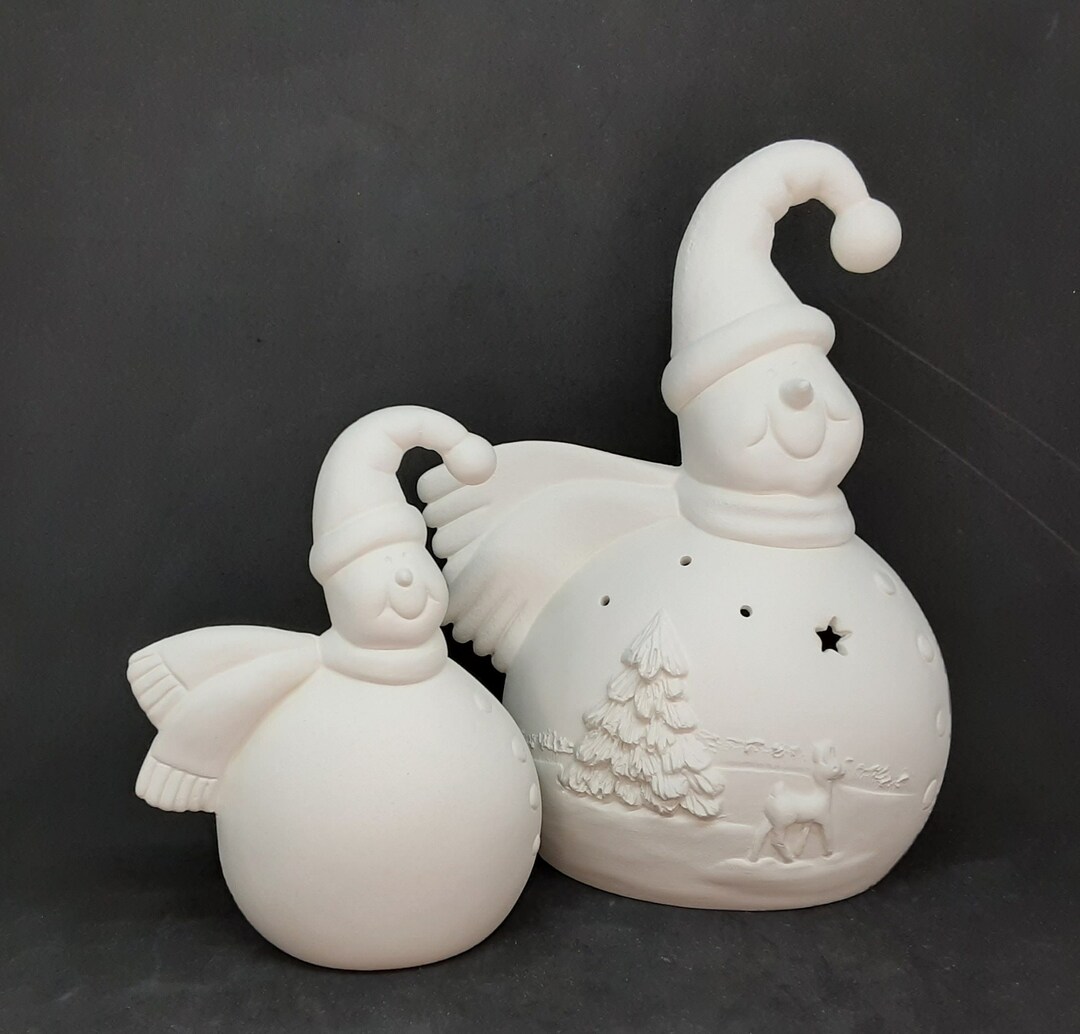 2 Snowman Ceramic Bisque ready to Paint Clay Magic Molds Etsy