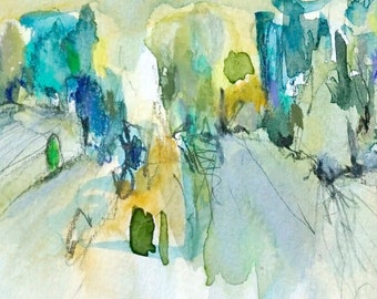 Original "Maybe in Spring" - Watercolor / Mixed Media / Landscape / Sketch in Passepartout