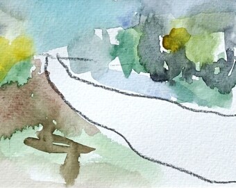 Original "Short Memory" - Watercolor / Mixed Media / Landscape / Sketch in Passepartout