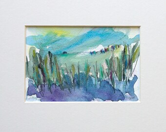 Original "Summer Freshness" - watercolor / mixed media / landscape / sketch in passepartout