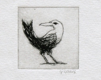 Etching "Weights magpie" original print, hand-printed cold needle erecration, printmaking