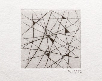 Etching "Net" - original print, hand-printed cold needle etching, printmaking