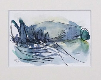 Watercolor "Clinking and Lights" - Original Landscape / Sketch / Drawing in Passepartout