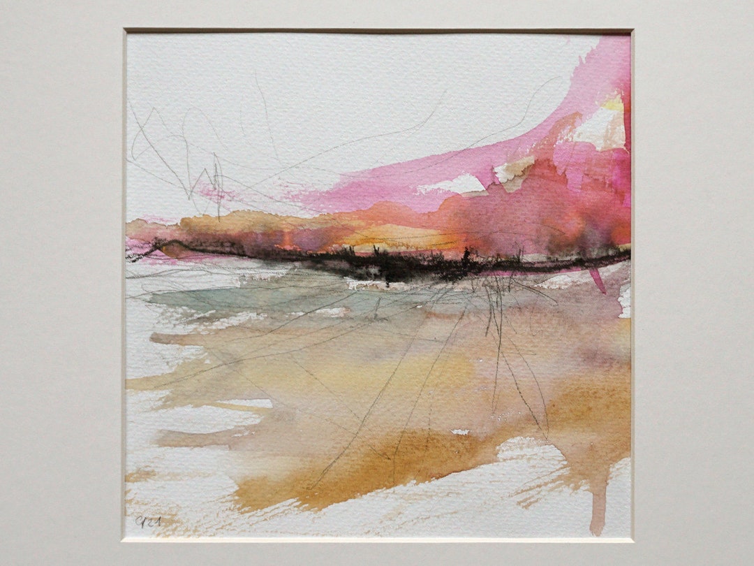 Watercolor purple Horizon Original Landscape / Sketch / Mixed Media in ...