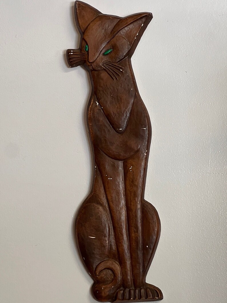 Vintage Siamese Cat Chalkware Wall Hanging 1960s Chalkware Cats Decor