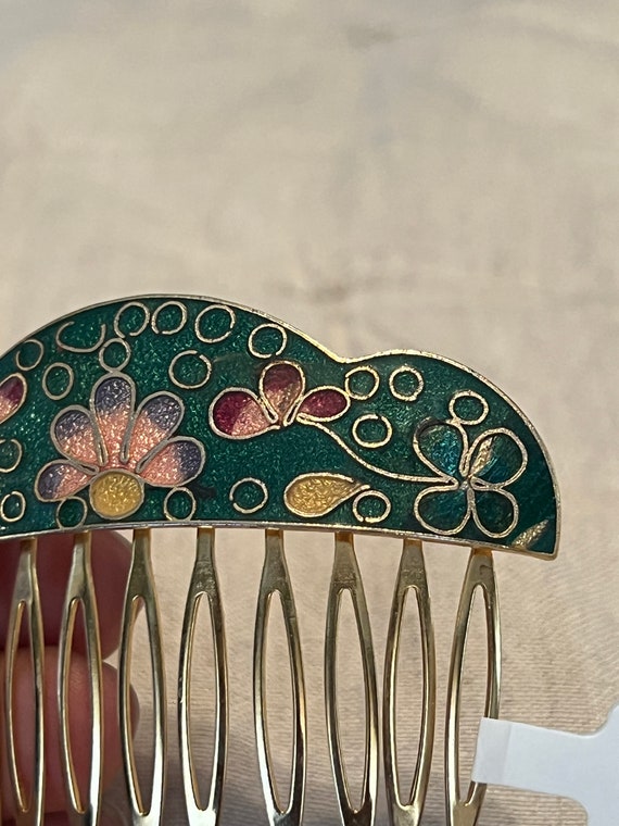 Vintage Cloisonne Enamel Hair Combs | Floral Flow… - image 3
