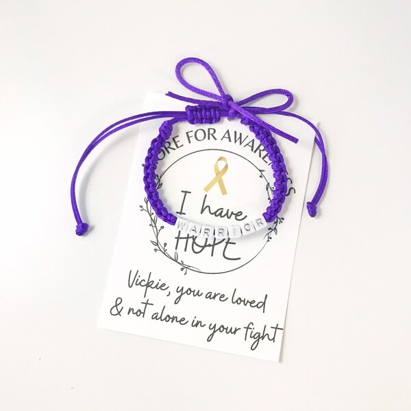 Pancreatic Cancer Personalized Awareness Bracelet, Thin and Woven, Pancreatic Cancer Gift, Purple Ribbon Support