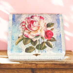 Decoupage Keepsake Box: Hand Decorated Blue Dream & Red Roses