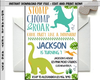dinosaur birthday invitation etsy
