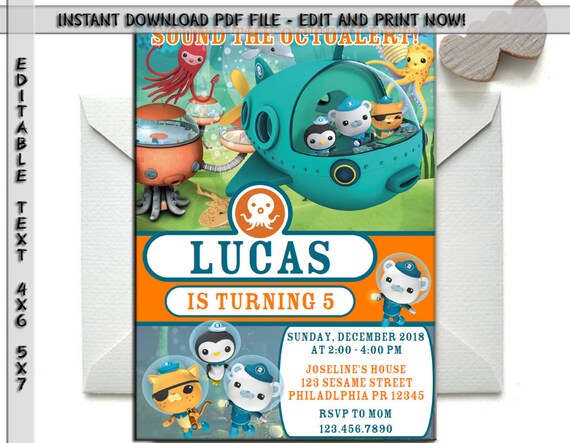 Free Octonauts 5x7 Printable Invitation Save Edit